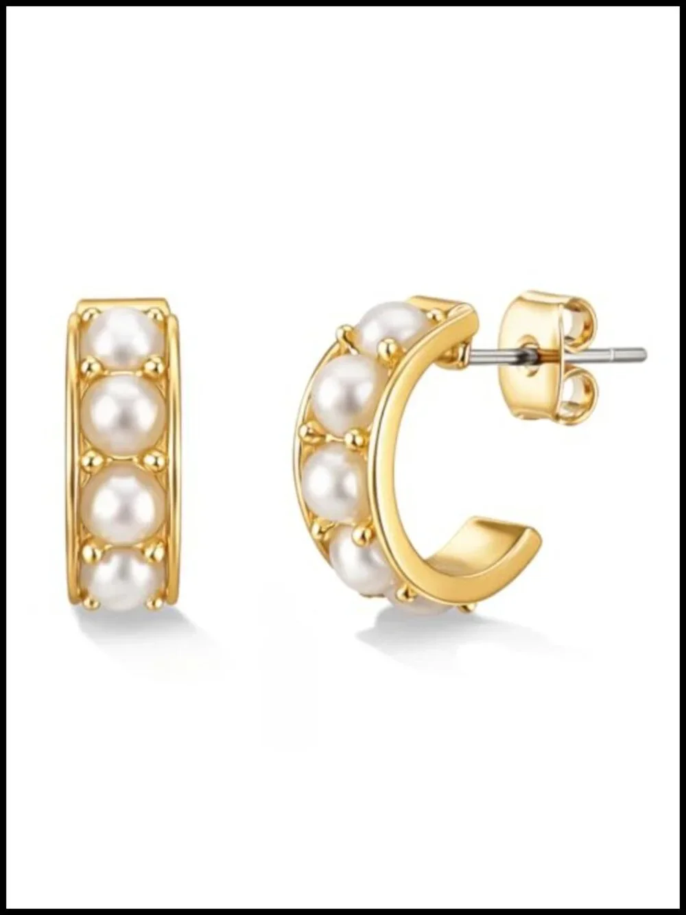 18K Gold Plated Pearl Huggie Hoop Earrings for Women, Hypoallergenic Small Hoop